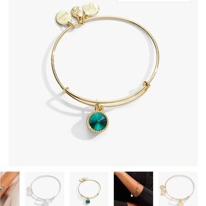 Alex & Ani gold brass & faux emerald charm bangle bracelet